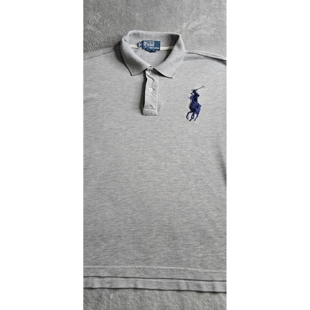 Polo Ralph Lauren Big Pony Polo Mens XL Gray Navy Pique Preppy Custom Fit